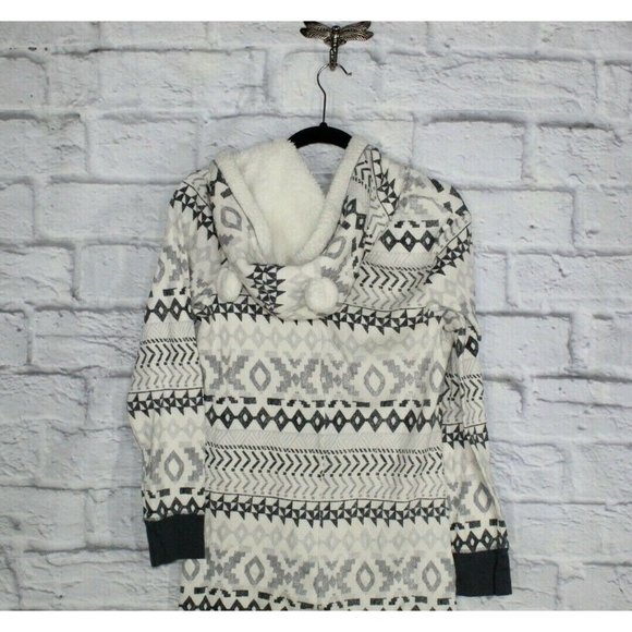 VICTORIA'S SECRET White Snowflakes Fleece Hooded Cozy Jumpsuit Size L - Picture 6 of 9